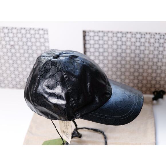 Gucci Black Leather-Trimmed Monogram Embossed Baseball Cap (Size L) RRP $950 - Picture 3 of 6
